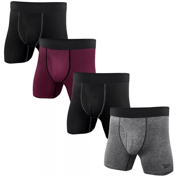 Reebok Men's Performance Boxer Brief Black-Gray-Red 4-Pack - Picture 1 of 2